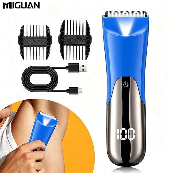 Men's Body Groomer Electric Shaver Electric Pubic & Hair Trimmer Ceramic Blade Men's Hygiene Shaver Trimmer Full Body Grooming 500mAh Battery Capacity