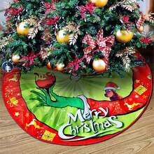 The Grinch تنورة شجرة عيد الميلاد - طوق شجرة عيد الميلاد بأسلوب المزرعة الناعم والممتع مع حافة حمراء وخضراء، ديكور عطلة عيد الميلاد - متعدد الألوان - مشاهدة 9