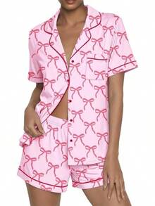 - Conjunto de pijama de verano con botones, 2 piezas, de manga corta, para dormir, S-XXL - verde claro - Ver 23