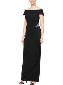 Alex Evenings - Vestido Largo para Madre de la Novia con Mangas voladas para Mujer con Cintura Imperio Fruncido (Tallas pequeñitas y Normales) - Malla violeta - Ver 18