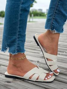 Classic Women's Lightweight Comfortable Beach Sandals Square Toe Roman Style - White - View 3