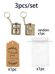 3pcs/Set Keychain Party Favor Set, Mini Bible Keychain With Thank You Tag And Organza Bag, Religious Cross Keychain Suitable For Wedding, Baptism, Communion, Birthday, Graduation Party Return Gift Souvenir - A - View 7