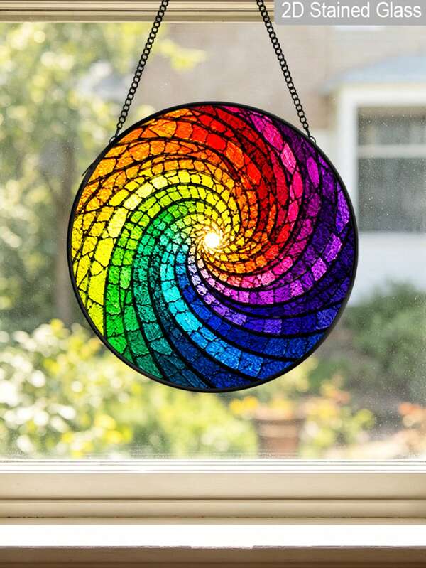1pc Rainbow Spiral Stained Glass Suncatcher Hanging Decoration, 2D Flat Boho Swirl Design Window Hanging, 6.3/7.87 Inch, Healing Gift, Birthday Gift, Housewarming Gift, Home, Room, Patio, Cafe Decoration