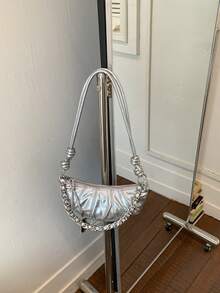 Bolso de mujer 2026 nueva moda estilo croissant dumpling, bolso para teléfono, bolso de hombro, bolso cruzado pequeño - Plateado - Ver 6