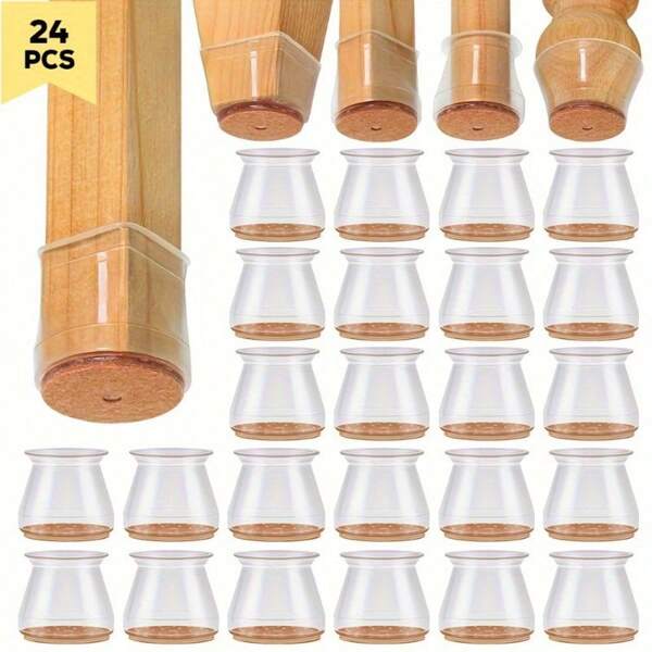 8/12/16/20pcs Silicone Chair Leg Protectors With Felt Pads - Anti-Scratch Furniture Feet Covers, Smooth Sliding, Noise Reduction - Multi-Purpose, Suitable For Home And Office