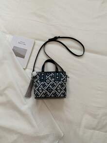 Bolso cubo mini de cuero sintético de unicolor, bolso de mano versátil y casual & bolso bandolera - Negro - Ver 5