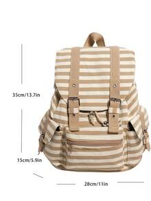 1pc Minimalist Large Capacity Multi-Pocket Striped Backpack - Khaki - View 6