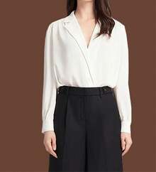 Blusa formal de manga larga con cuello en V y solapa para mujer - Gris,claro - Ver 2