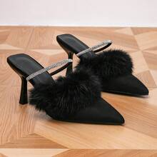 Tacones altos elegantes y de moda con decoración de terciopelo fino y strass - Negro - Ver 8
