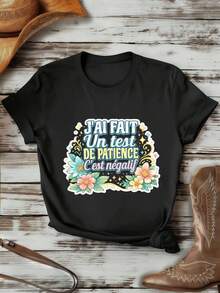 Camiseta divertida con estampado floral para mujer, informal, de algodón premium, corte holgado, estilo hip-hop urbano, cómoda, estampado llamativo, nuevo lanzamiento. - Negro - Ver 1