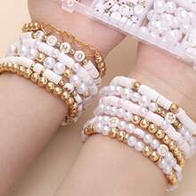 1000pcs DIY Faux Pearl Bracelet Making Kit, Including Daisy Charms, Acrylic Gold Letters And Alloy Charms, Heart Gold Beads, Pastoral Style Women's Jewelry Making Material Pack - A - View 5