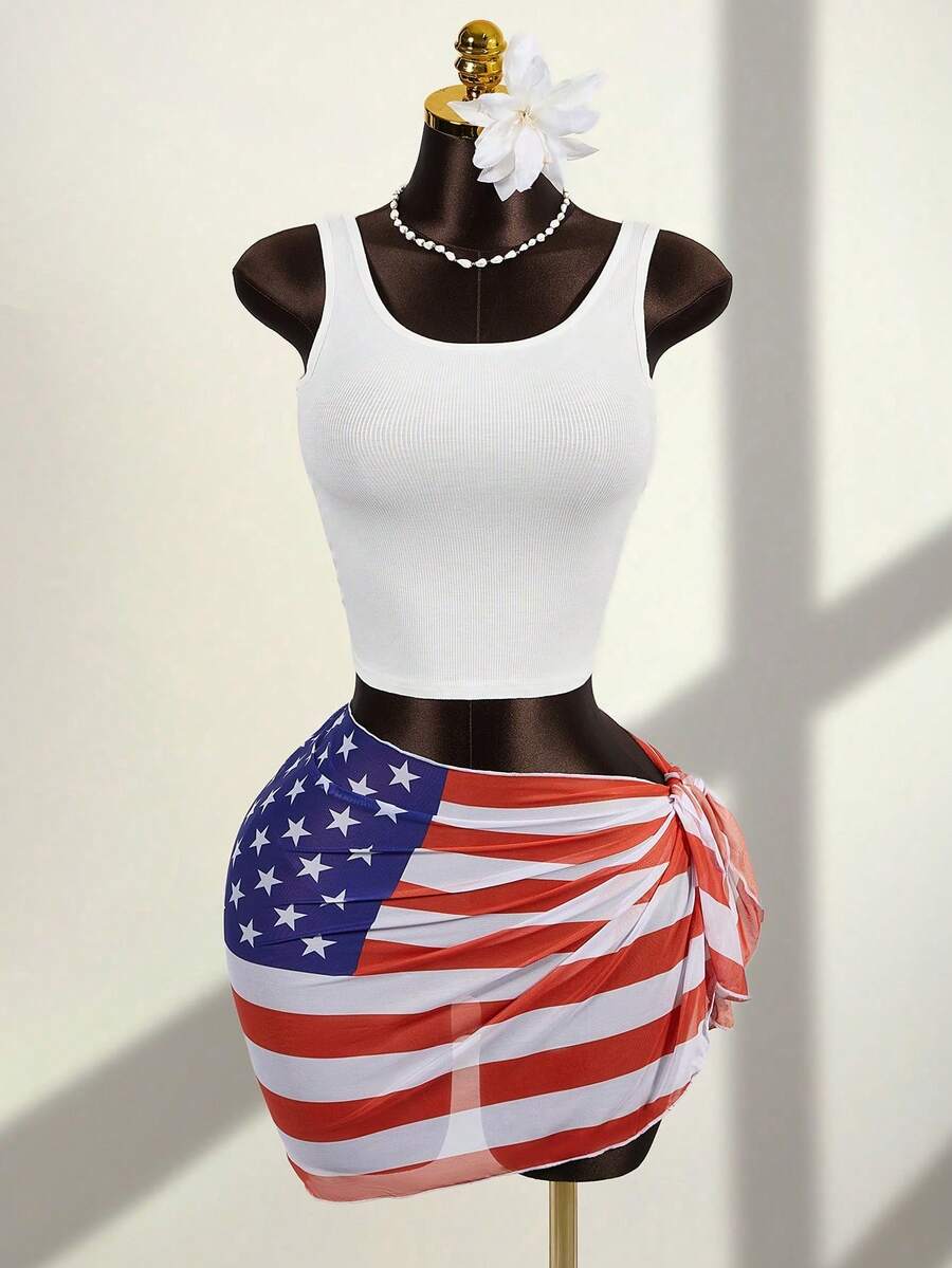 Solid Color Mesh Swim Basics Skirt For Beach And Resort, Ideal For Summer Beach Vacations. XUQA - 彩色 - 查看 1