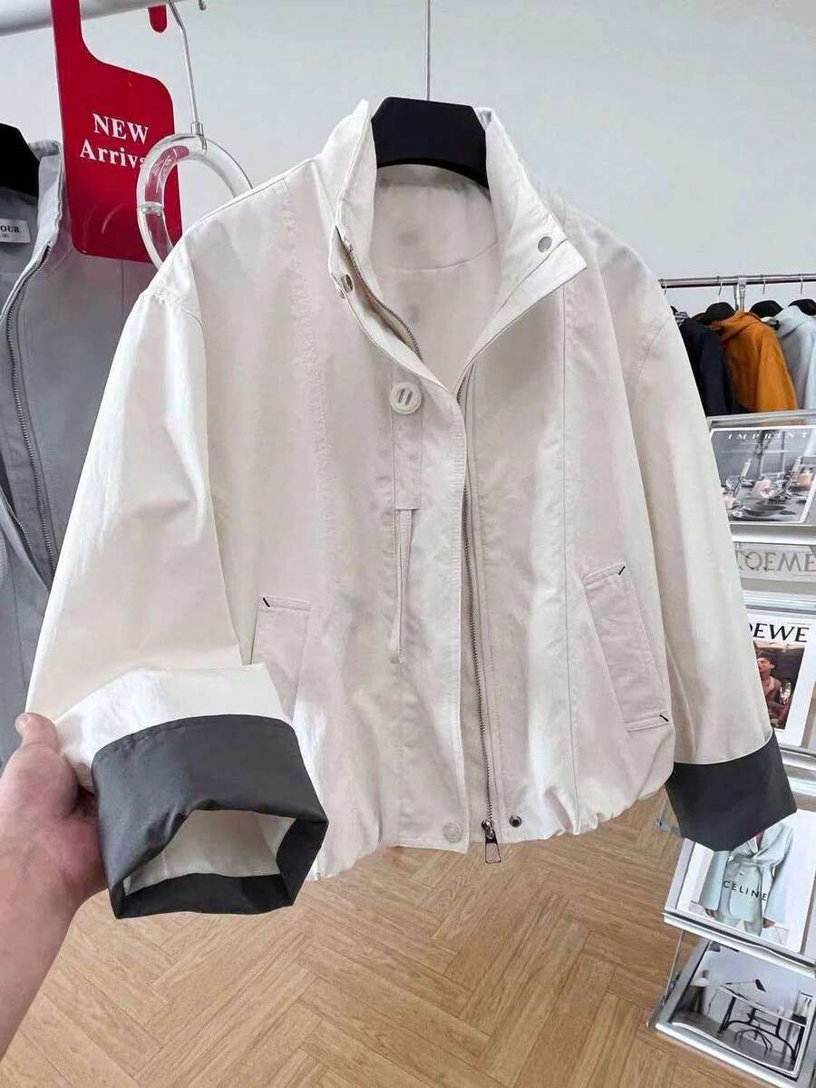 2026 Spring/Autumn New Design Stand Collar Short Jacket Coat Women, Fashionable Windbreaker Versatile Outdoor Sports - Apricot - View 1