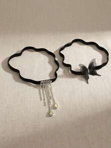 2pcs/Set Bridal Leg Garter Fashion Niche Black Elastic Rope Thigh Chain Stocking Garter Bridal Leg Accessory - Black - View 3