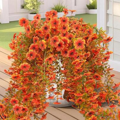 Artificial Fake Hanging Flowers Plants For Outdoor Autumn Decoration,8 PCS Faux Silk Daisy With Eucalyptus Leaves,UV Resistant Look Real Long Trailing Vines For Outside Home Indoor Planter Porch Patio Balcony Yard Decor Summerwins
