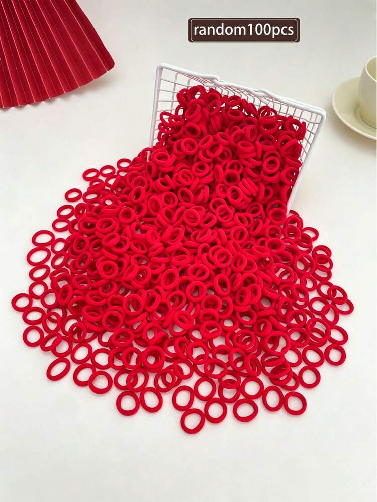 100/500/1000pcs Cute High Elasticity New Year Festive Red Thumb Rings Hair Ties, Suitable For Ponytails, Braids And Plaits Daily Use, Non-Damaging Hair Small Rubber Bands, Durable And Non-Damaging, Youthful, Meets Daily Matching Needs, Perfect As Gifts, Beach Vacation, Dating, Commuting, Easily Create, Practical And Useful! - Red - View 8