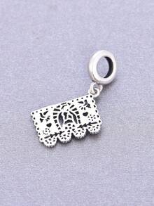 HuooNew 1pc S925 Sterling Silver Mexican Paper-Cut Style Hollow Pendant, Folk Style Angel Bird Floral Pattern Lace Beaded DIY Bracelet Accessory - Silver - View 2