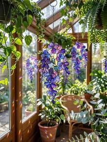 1/2 Stücke Hängender Sonnenfänger mit Glyzinienblüten, geeignet für Innenfenster, Balkon, Garten, Terrasse und Wohnzimmer, perfekt als Einweihungsgeschenk, Frühlingsgartenparty, Geburtstagsgeschenk, Hausrenovierung, Gartenhochzeit und andere Anlässe mit Blumenmotiv - Verschiedenfarbig - Übersicht 1