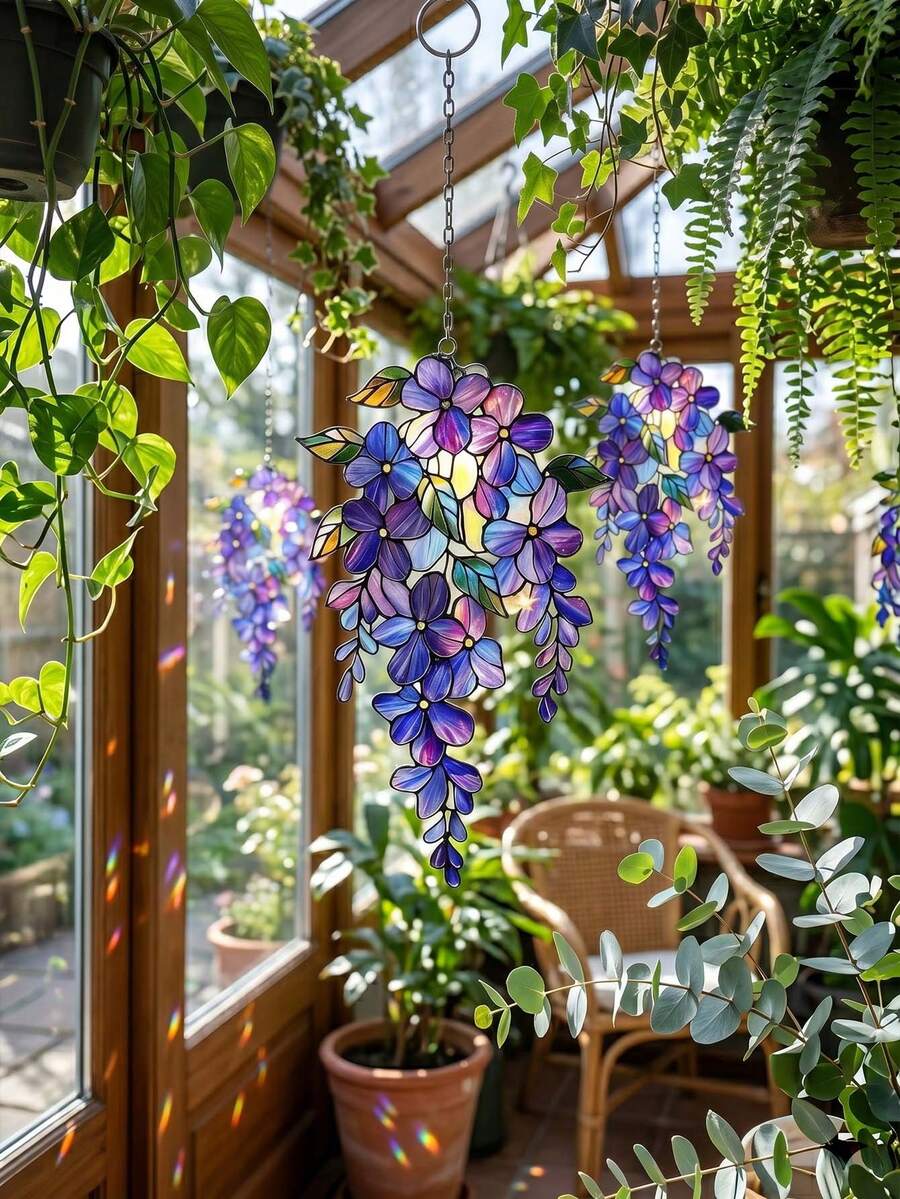 1/2 Stücke Hängender Sonnenfänger mit Glyzinienblüten, geeignet für Innenfenster, Balkon, Garten, Terrasse und Wohnzimmer, perfekt als Einweihungsgeschenk, Frühlingsgartenparty, Geburtstagsgeschenk, Hausrenovierung, Gartenhochzeit und andere Anlässe mit Blumenmotiv - Verschiedenfarbig - Übersicht 1