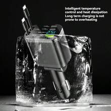 1件裝可伸縮5合1車用充電器轉接頭，內建可伸縮線，雙PD 3.1A超快充接口，數位電壓顯示，通用車充，適用手機、平板與電子設備，適合日常開車通勤與公路旅行 - 均碼 - 查看 4