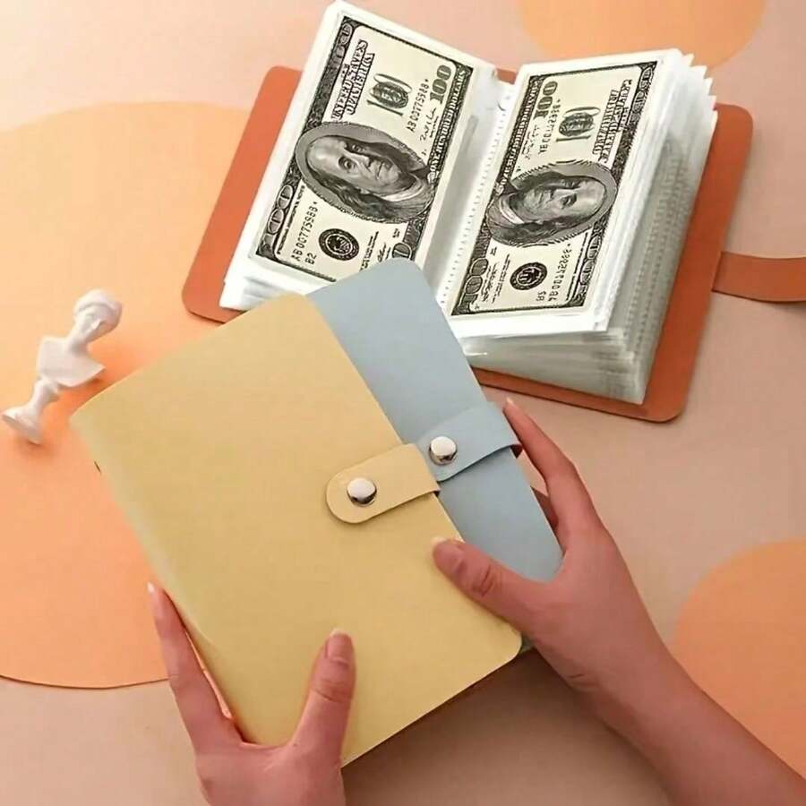 1pc 2026 New PU Money Saving Book, A6 Large Capacity Cash Storage Album Holds 100 Bills, Organizer For Banknotes, Photos, Stamps & Cards, Includes 50 Sleeves, Ideal Holiday Gift,Random Color And Style - Multicolor - View 1