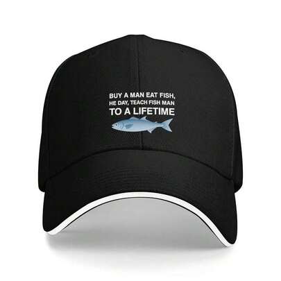 1pc Funny Fishing Hat - Black Baseball Cap With Buy Fish Text & Fish Graphic, Adjustable Strap Men & Women, Lightweight Everyday Or Formal Wear - Fishermen & Food Joke Lovers, Casual Headwear, Humorous Design, Sporty Style