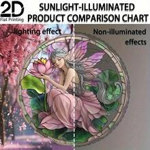 2D Flat Printed, 1pc, Lotus Fairy Sun Catcher, Garden Lighting Acrylic Painted Hanging Decor, Suitable For Any Season Home Decor, Whimsical Design, Floral Home Decor, Wall Art, Creative Birthday Gift - A - View 4
