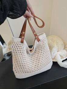 Fashionable Woven Shoulder Bag For Spring 2026, Suitable For Daily Use, Casual Outings, Travel, And Vacations - 白色 - 查看 1