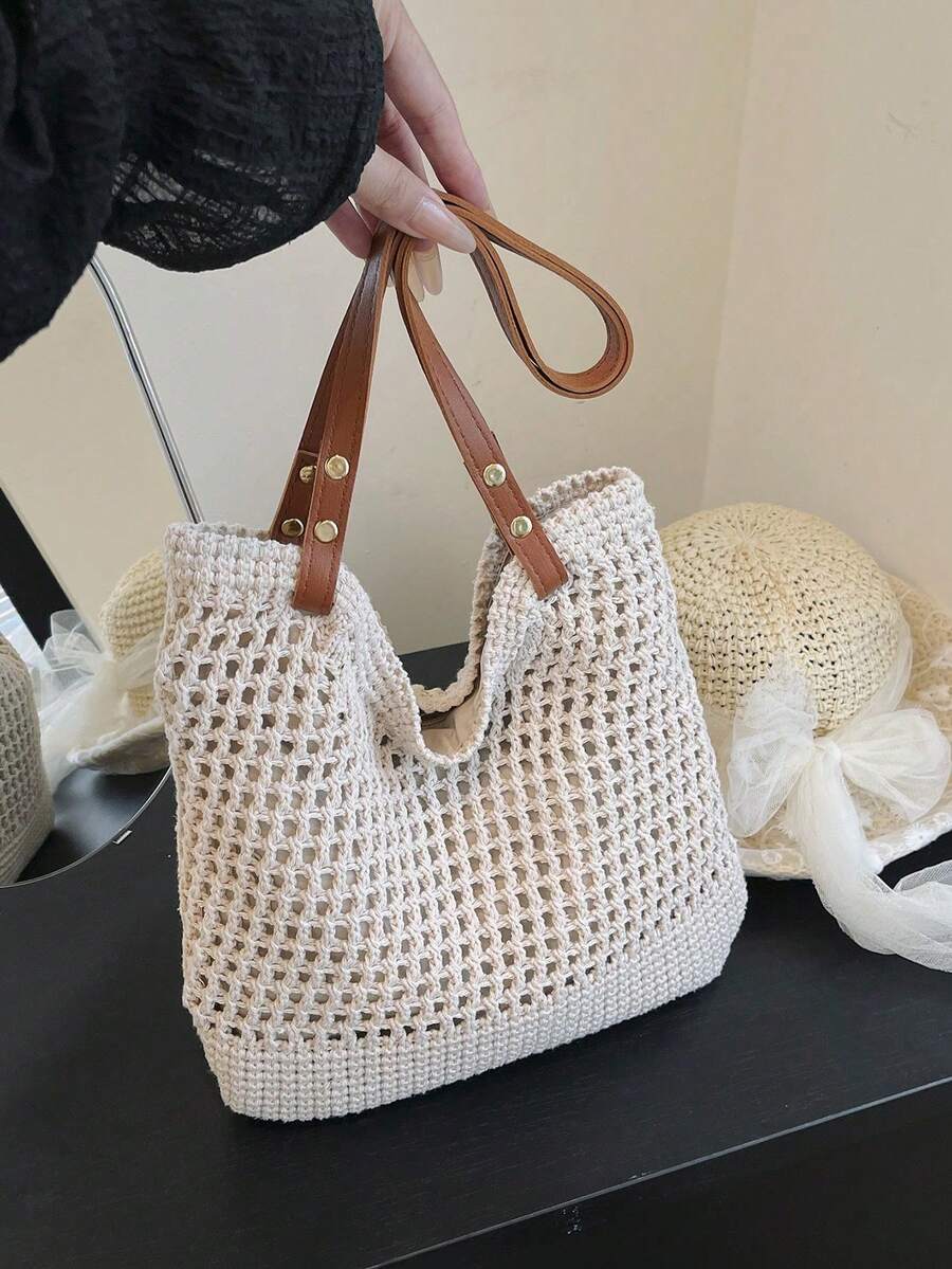 Fashionable Woven Shoulder Bag For Spring 2026, Suitable For Daily Use, Casual Outings, Travel, And Vacations - 白色 - 查看 1