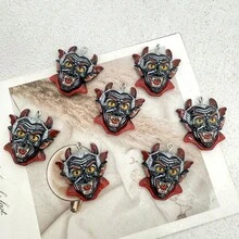 6pcs Resin Halloween Vampire Pendants, Suitable For DIY Jewelry Making, Perfect For Party Accessories, Earrings, Necklaces, Bag Charms - Black Devil Head Pendant - View 6
