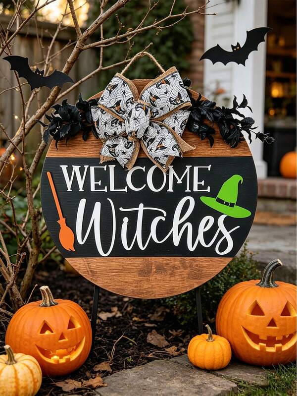 Decoração de Porta Pendurada de Halloween, Guirlanda de Halloween, Placa de Porta "Bem-vinda Bruxa", Decoração de Porta Pendurada de Madeira "Bem-vindo Halloween", Placa de Porta "Bem-vinda Bruxa de Halloween", Presente de Bruxa de Halloween