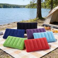 1pc Large Size Inflatable Pillow, PVC Flocked Rectangular Backrest, Foldable And Portable Inflatable Pillow, Travel Backrest, Outdoor Camping Pillow, Travel, Flight Pillow - Multicolor - View 2