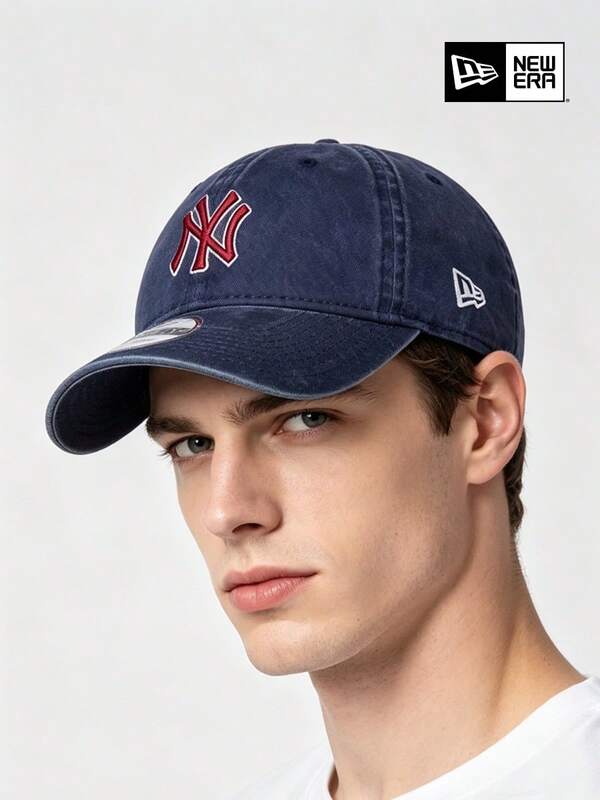 New Era American Navy Washed NY Embroidered Soft Baseball Cap, Unisex Daily Outdoor Sports Sun Hat