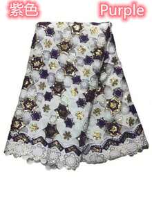 Tissu de dentelle soluble dans l'eau à paillettes vert africain français 2026 violet de haute qualité, matériau de dentelle en maille convenant pour les fêtes nigérianes, mariages, Noël, tissu 1 yard/5 yards bleu - A - Voir 7