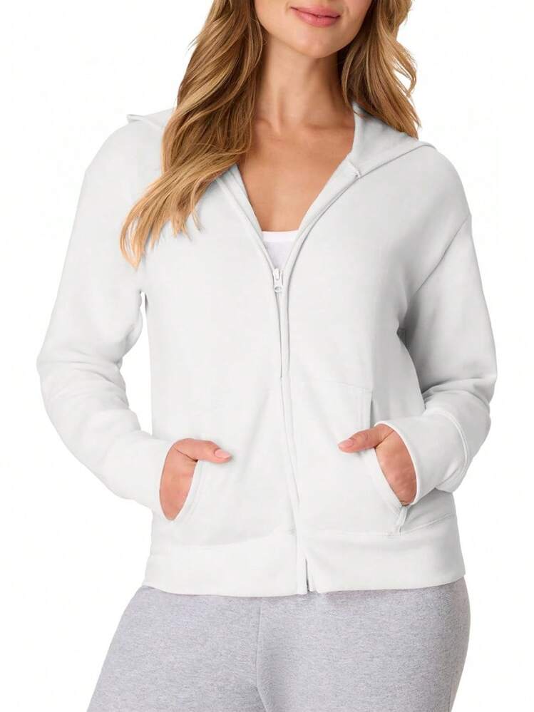 Hanes Sudadera con Capucha y Cierre Completa Ecosmart Chamarra de Calentamiento o Pista para Mujer - Blanco - Añade 1