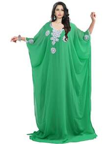 KoC - Vestido largo para mujer, estilo kaftán Farasha, Caftán, tipo kimono - Beis - Ver 10