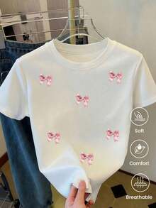 Camiseta de manga corta nueva primavera-verano, gramaje de 180 g. Estampado de dibujos animados, modelo para parejas. - Blanco - Ver 1