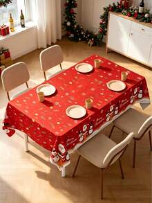 1pc Christmas Tablecloth, Snowman Merry Christmas Tablecloth, Santa Claus, Penguin Design, 220*130cm Disposable PE Tablecloth, Christmas Party Supplies, Christmas Decoration, Christmas Decor, Noel Decoration, Navidad Decoration, Christmas Home Decor, Christmas Gift, Christmas Kitchen Supplies, Dining Table Decoration, Winter Decoration, Christmas Party Gift, Family Gathering Supplies, Holiday Accessories - Multicolor - View 2