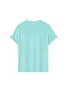 Men's Short-Sleeved T-Shirt With Round Neck And Letter Print Design, Summer Fashion. - 淡青色 - 查看 3
