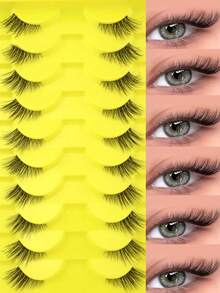 10 Pairs Natural Fox Eye Cat Fur 3D Fluffy Curly Tail Extension Invisible Transparent Band Comfortable Lightweight False Eyelashes For Beginners - 查看 2