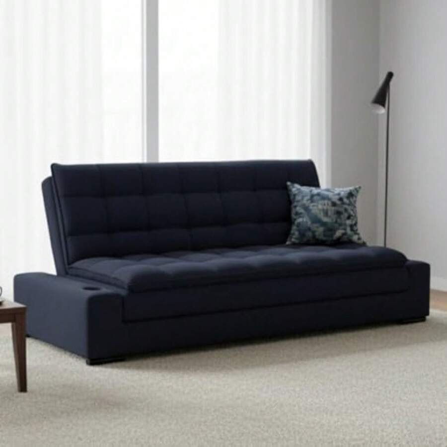 HOMEMAKE FURNITURE Sofá Cama Matrimonial Multifunción cojín de Respaldo Reversible Sofa de Sala, Sofá Cama Convertible, 2 Portavasos, Hecho en México - Azul - Ver 1