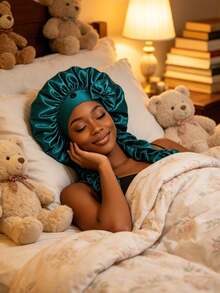 Bow Decor Long Pleated Tail Satin Sleep Cap, Adjustable Button Silk Hair Bonnet, Suitable For Curly And Braided Hair, Anti-Frizz Hair Protection Sleep Cap - Multicolor - View 6