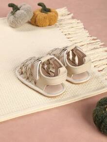 1 par de zapatos para bebé con diseño de rayas tejidas, sandalias planas simples y versátiles, adecuadas para el verano - Albaricoque - Ver 6