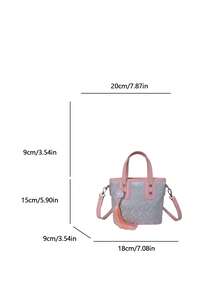 Bolso cubo mini de cuero sintético de unicolor, bolso versátil casual & bolso bandolera - Rosa - Ver 3