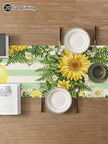 1pc,Summer Style,Pastoral Refreshing Summer Table Runner,Lemon Line Print,Multiple Sizes Available,Entrance Decor,Microwave Dust Cover,Suitable For Kitchen Dining Table Decoration,Party Decor,Dining Table Decor,Dining Table Arrangement,Home Decor - Green - View 3