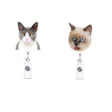 1pc/2pcs/3pcs Acrylic Cat Expression Retractable Rotating Badge Reel Doctor Nurse Keychain ID Holder - Multicolor B - View 23