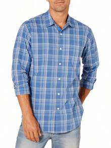 Essentials para hombre ajuste Regular manga larga camisa de cuadros - Blanco - Ver 26