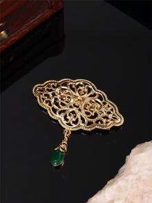1pc Court Style Gold-Plated Women's Brooch With Hollow Carved Design And Artificial Gemstone Pendant, Wedding Holiday Jewelry Pin (Women's Small Brooch) - Multicolor - View 10