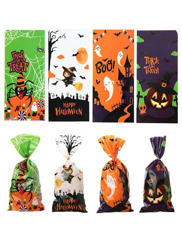 200/100 piezas Bolsas de regalo con temática de Halloween, con arañas, fantasmas, calabazas y brujas; Bolsas de recarga de caramelos para fiestas de Halloween, Decoraciones de centro de mesa de Halloween, Bolsas de recuerdos de fiesta de Halloween y Bolsas de regalo conmemorativas de Halloween.