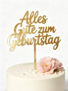 3件組金色鏡面壓克力 Alles Gute Zum 蛋糕插牌，自由流暢德文草寫字母附插棒，蛋糕頂部裝飾，德式生日派對、歐洲生日慶祝蛋糕裝飾用品 - C - 查看 5